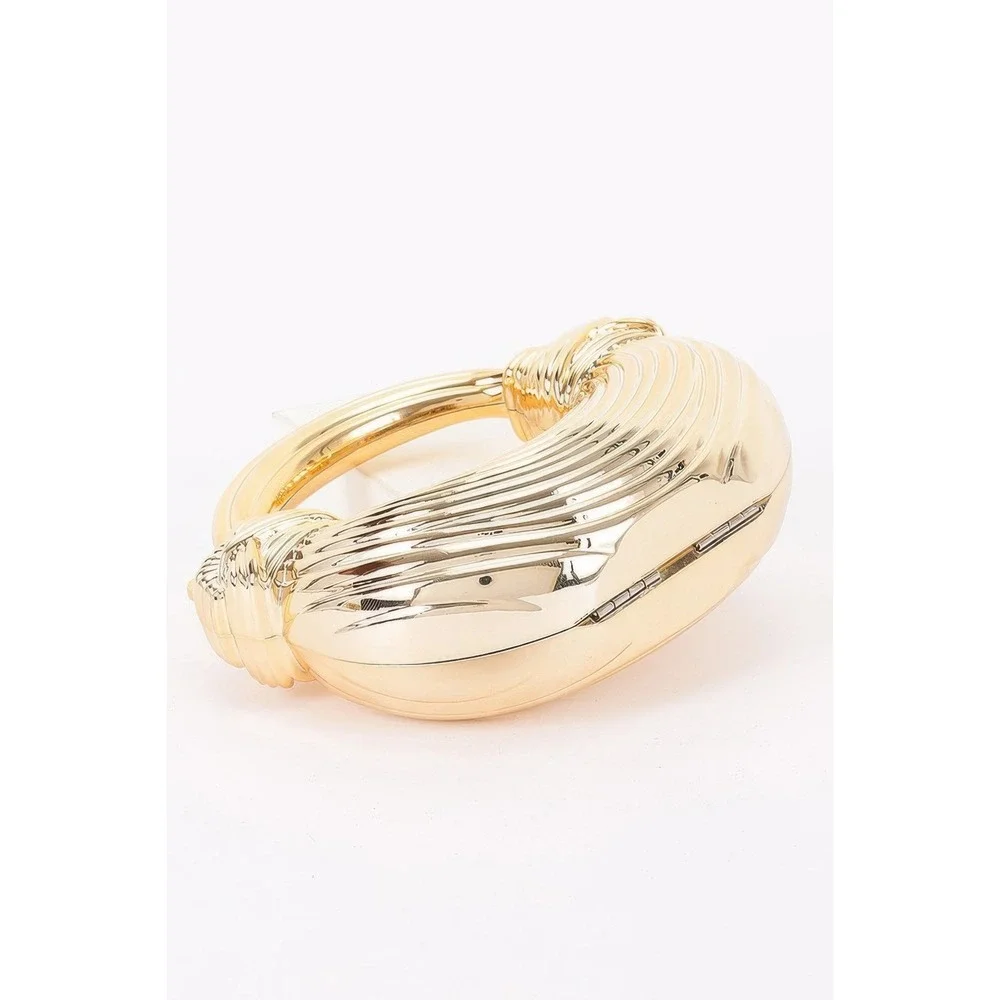 Hard Shell Mini Clutch Women Gold Ribbed Metallic Evening